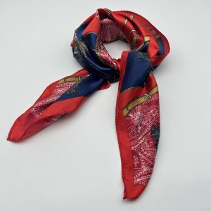 red retro small silk scarf